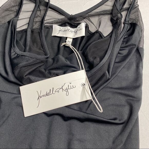 Kendall & Kylie Mesh V Plunge Black Sleeveless Bodysuit NEW - Picture 5 of 10